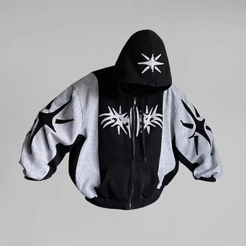 MV Patchwork Zip Hoodie – Y2K Harajuku Streetwear